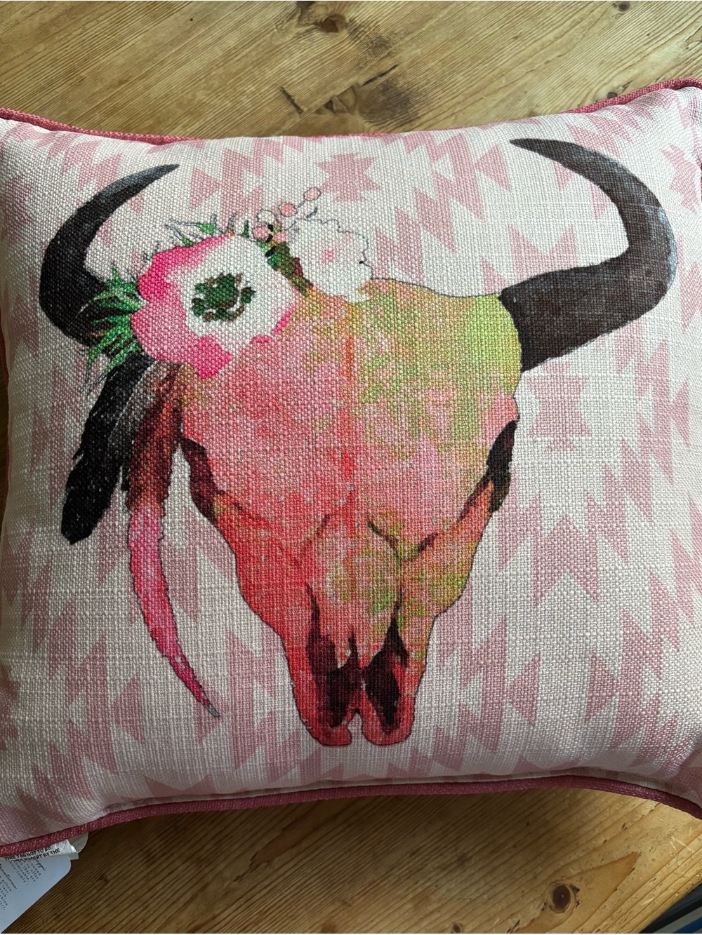 Pink Floral Bull Skull Decorative Throw Pillow - Home Accents